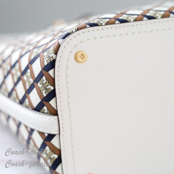 NWT Tory Burch Geo Logo Top Zip Allover Large Tote in Ivory Neutral - Picture 10 of 12